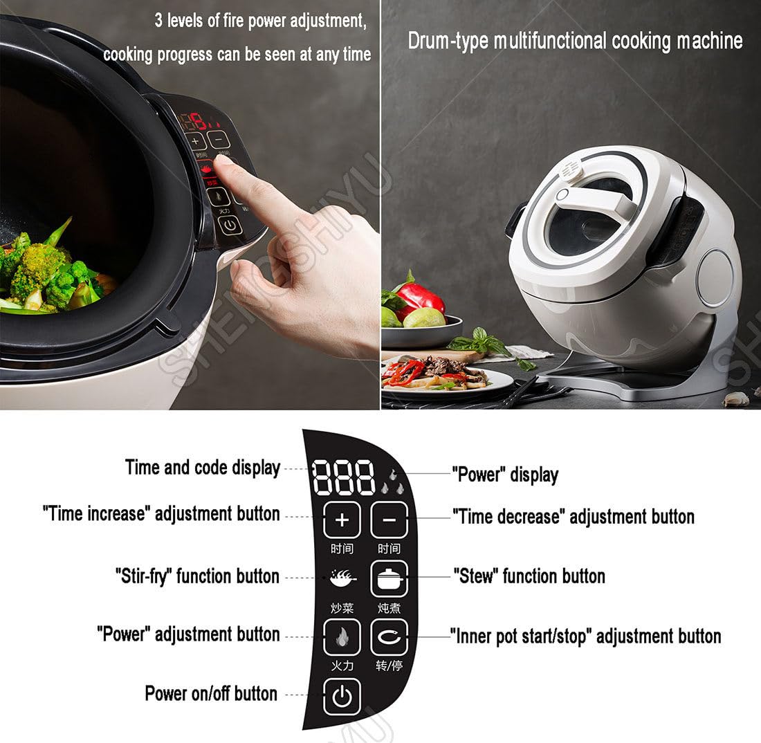Robot Cucina Multifunzione 2000W Potenza,6L capacità,3 Livelli di Potenza e Rivestimento Ceramico Antiaderente,360° Rimescolamento Automatico per Saltare/Stufare/Servire