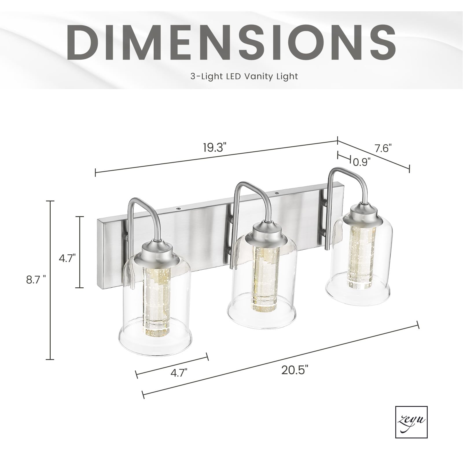 zeyu 18W Modern LED Vanity Light Fixture, 3 Light Bathroom