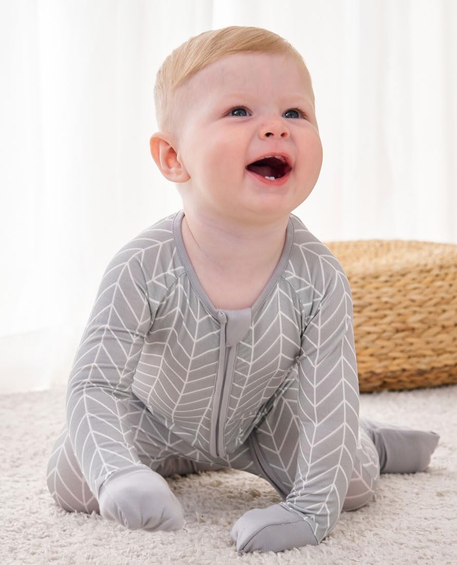 Baby Bamboo Viscose Pajamas Herringbone Footless Romper - Baby Infant Boys Girls One Piece Jumpsuits Clothes (Grey, 0-3M)