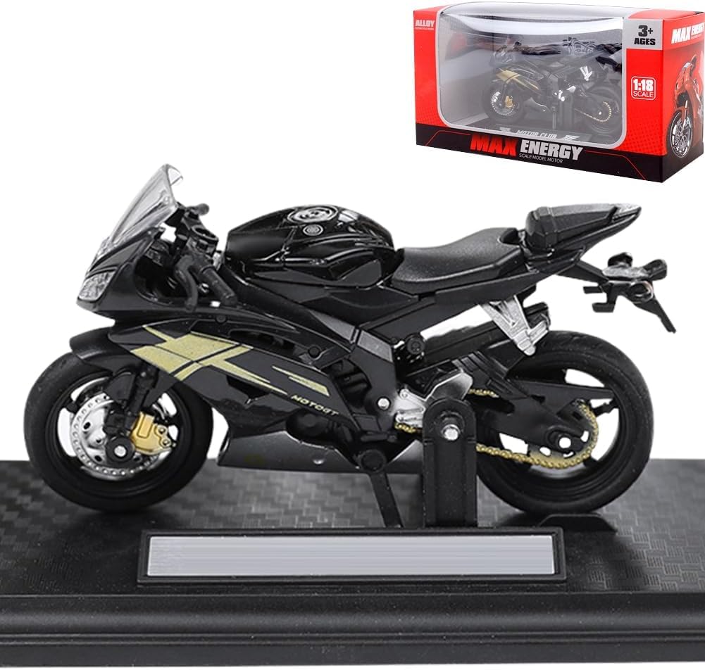 QYEHF Motorbike Toy, Simulation Motorbike Model 1:18 Scale, Bike Figurine with Realistic Detail, Ideal for Display and Gifts Racing Decoration（Suitable for adults or teenagers to collect）-black gold