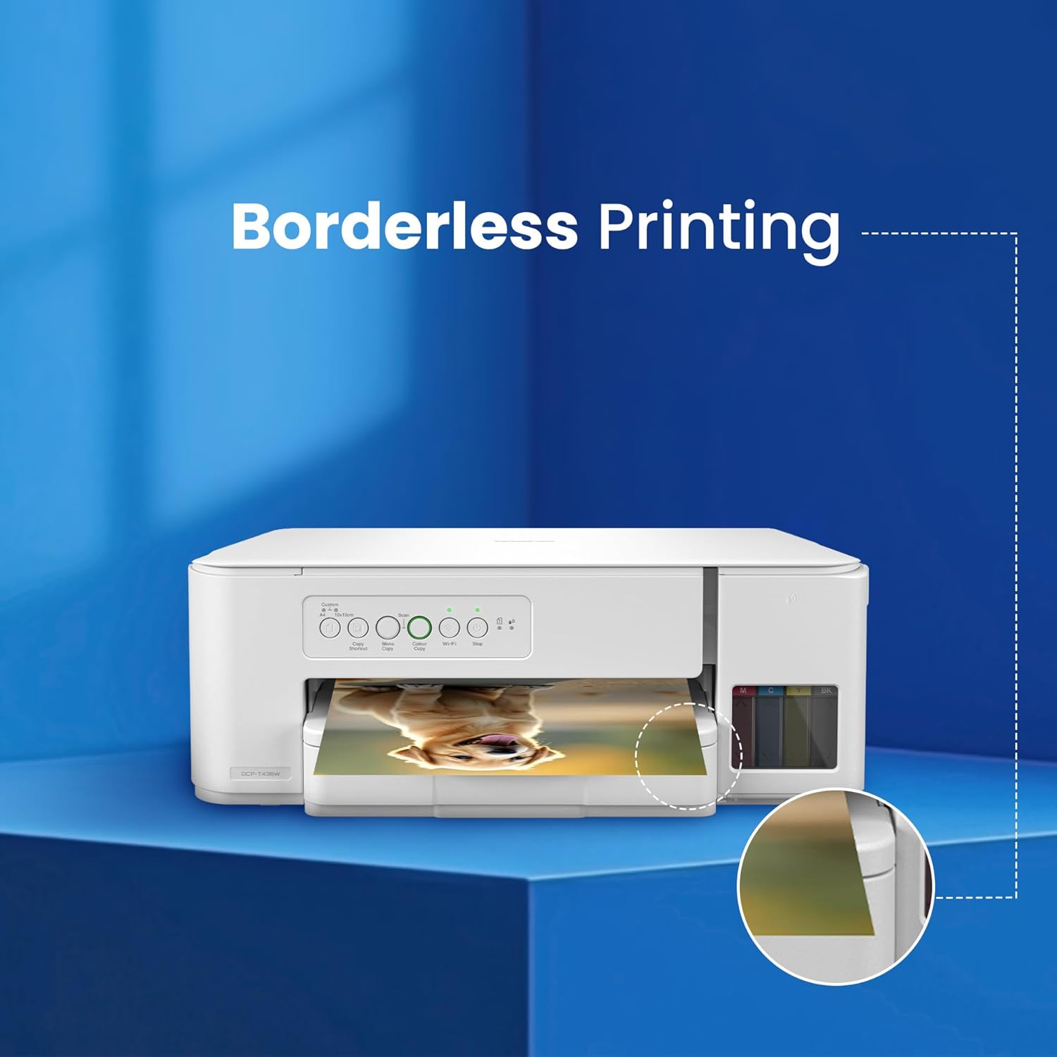 Brother DCP-T436W demonstrating borderless printing