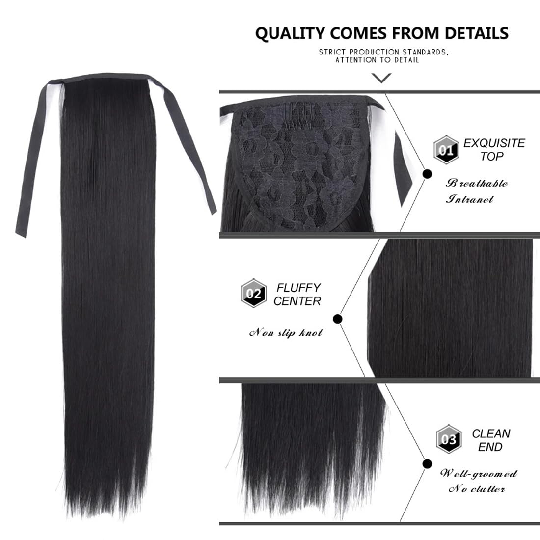 Royalfirst Ponytail Hair Extensions for Women Girls 22 Inch Long Straight Natural Looking Wrap Around Clip in Pony Tails Synthetic Hairpieces (B16#) - Image 4