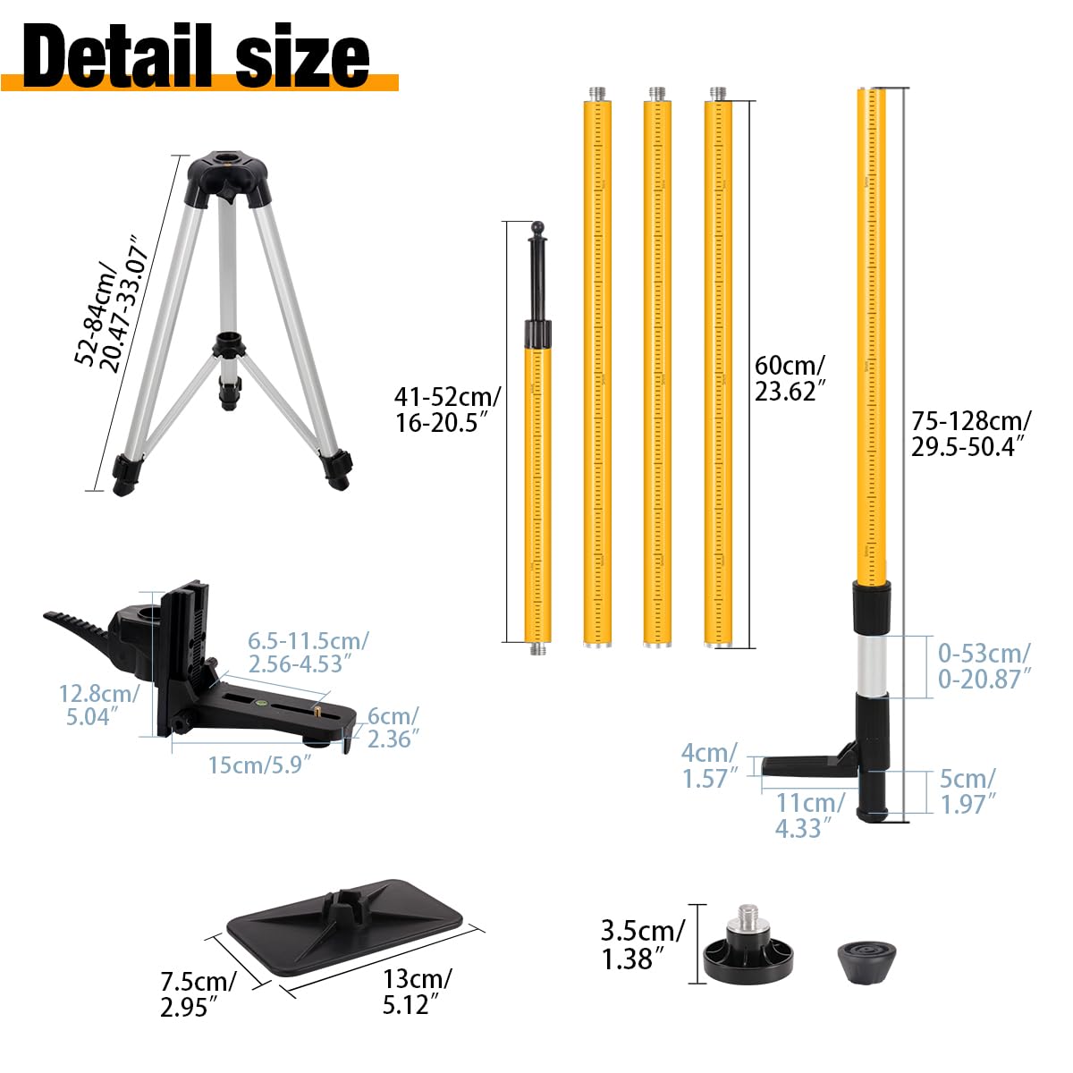 Poste telescópico de nivel láser con trípode, soporte de nivel láser de 3,7 m, incluye soporte láser de 1/10.2 cm-20 y adaptador de 5/20.3 cm-11 para láseres rotativos/de línea