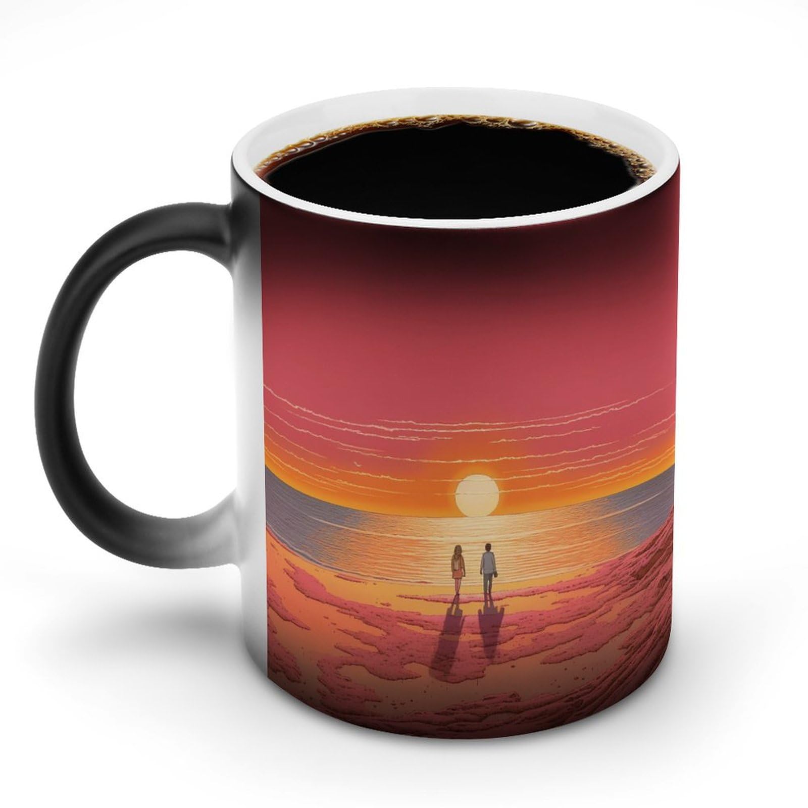 Heat Changing Mug Funny Couple Watching Sunrise Coffee Mug with Handle Heat Sensitive Ceramic Mug Personalized Novelty Cups Hot Tea Cups for Men Women 11 Oz