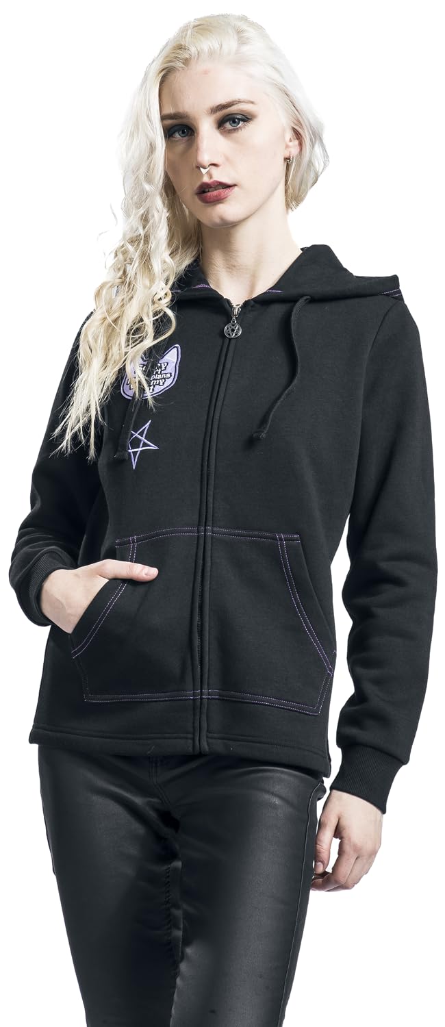 Gothicana by EMP Damen Schwarze Kapuzenjacke mit aufgenähtem Katzenpatch