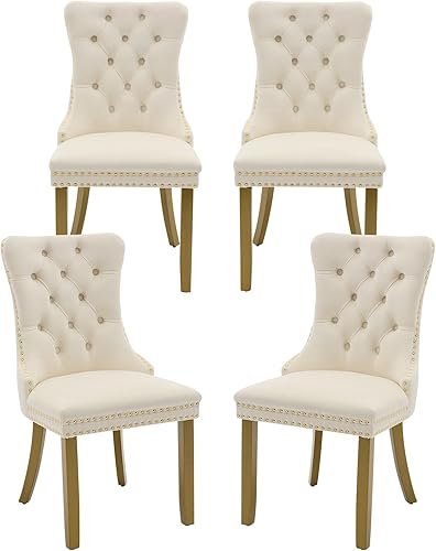 Miniatura 75 de Juego de 6 sillas de comedor marrones, sillas de comedor tapizadas con tela de lino acolchada con capitoné, con respaldo alto, ribete de tachuelas y