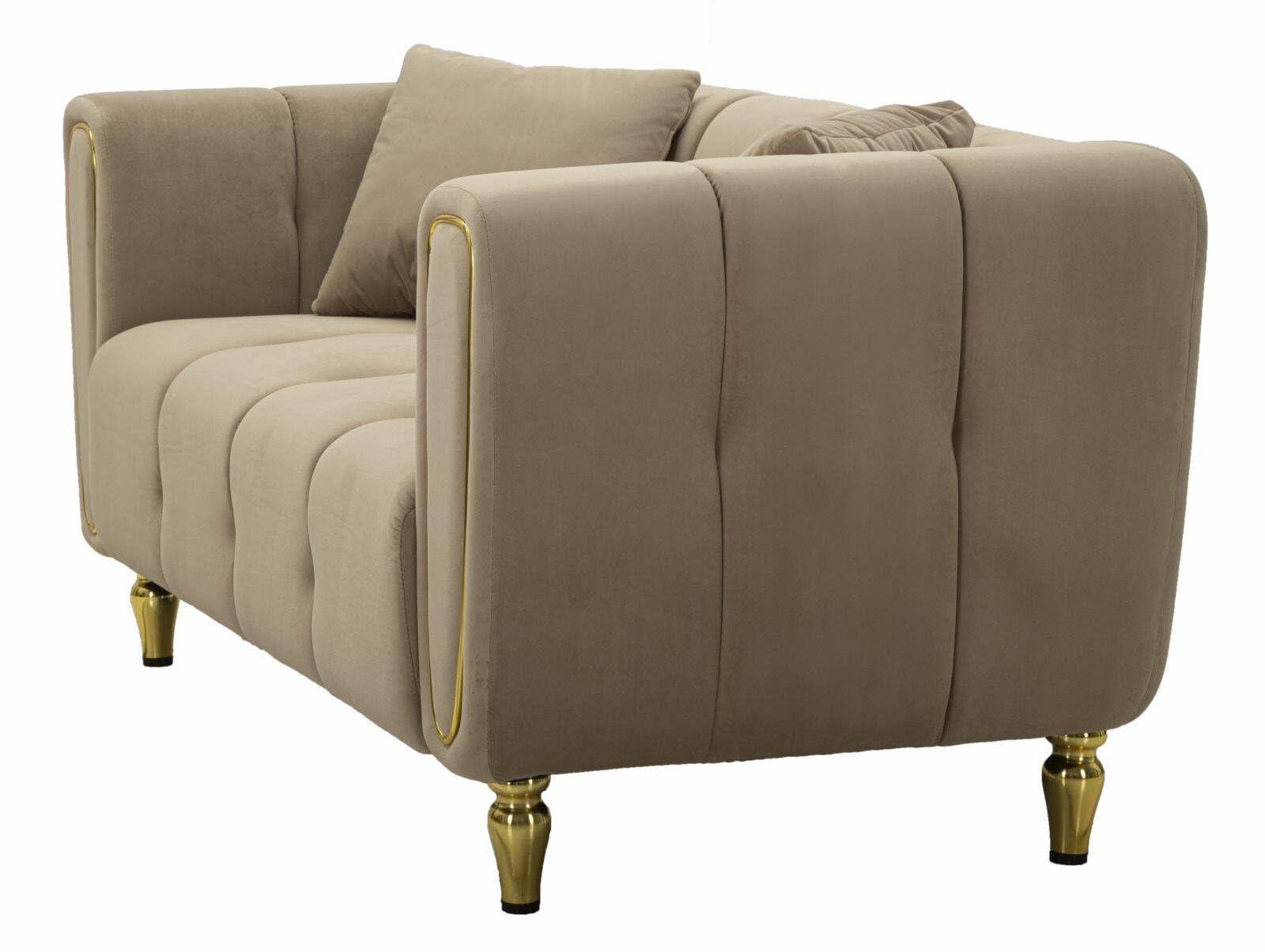 Dmora - Divano fisso 2 posti Japura, Sofà dritto, Divanetto per salotto, Poltrona matrimoniale, 81 x 155 h71 cm, Grigio e Oro
