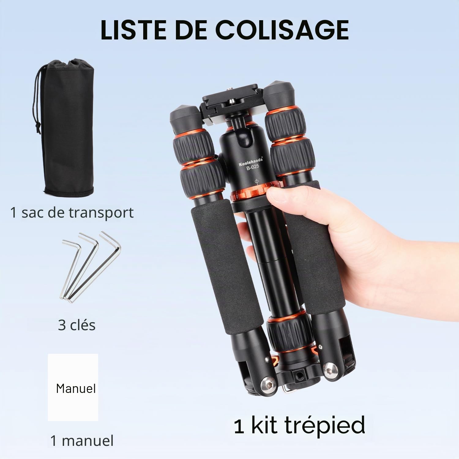 Koolehaoda 25"/ 63,5 cm Mini trépied d'appareil Photo Compact en Alliage d'aluminium, trépied de Voyage Portable avec rotule 360° pour caméscope DSLR, Charge jusqu'à 10 kg - (Orange)
