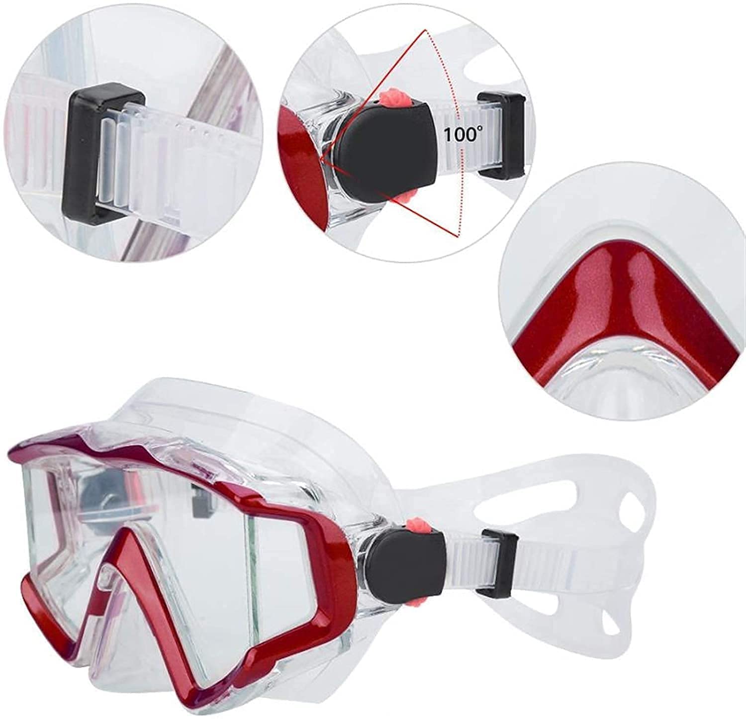 Vollgesichts-Schnorchel-Tauchmasken, Schwimmbrille, Schnorcheln, Tauchen, Schnorchelmaske, Weitsicht, Silikagel, gehärtete Linse, Taucherbrille, Brille für Erwachsene (Gold)
