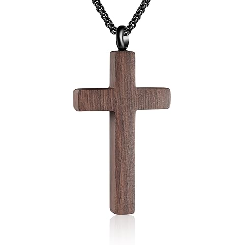 KAGREC Cross Urn Necklace for Ashes for Men Wood Grain Cremation Jewelry for ashes Stainless Steel Ashes Necklace for Women Men Keepsake Memorial Gift