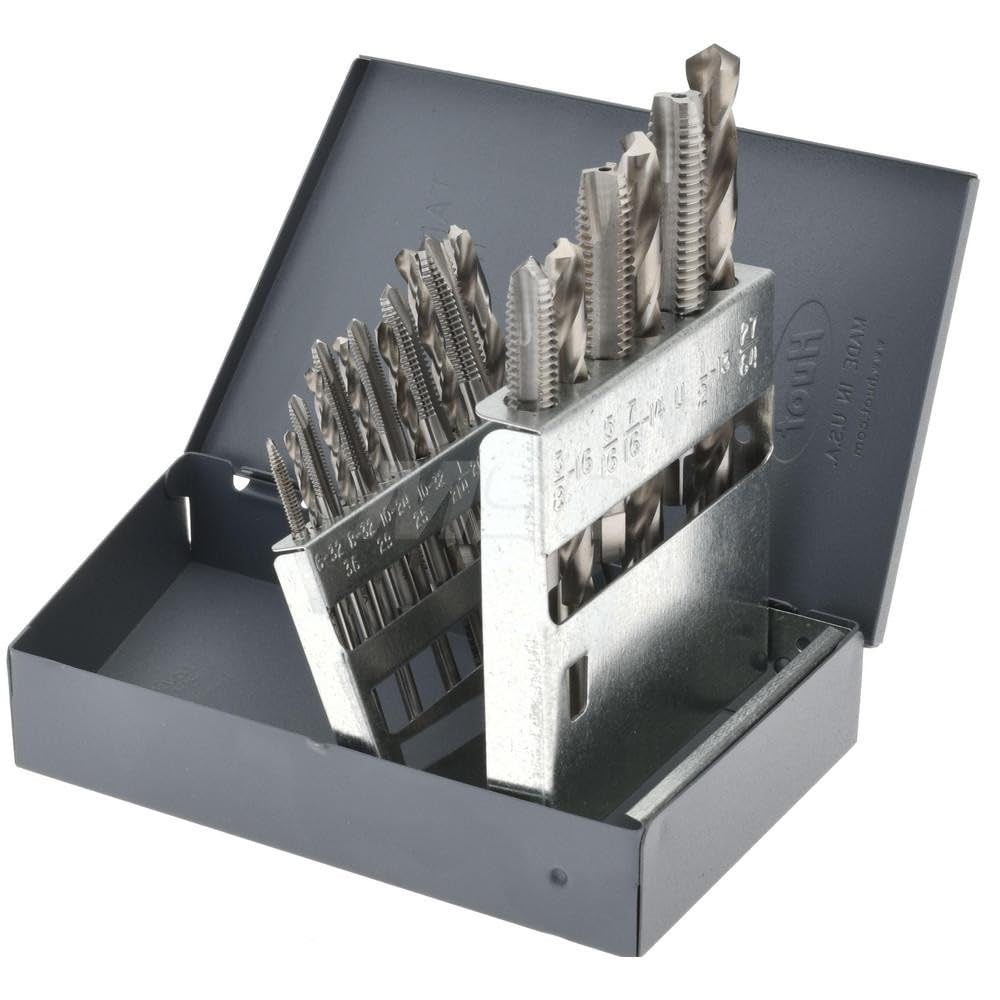 Hertel 18-Piece Tap and Drill Set, HSS, #6-32 to 1/2-13 Taps, 5/16 to 27/64 inch Drills, Bright Finish, Plug Chamfer