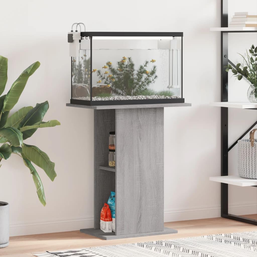 Homgoday Sonoma Grey Aquarium Stand, 60.5 x 36 x 72.5 cm, Engineered Wood, Fish Tank Stand with Open Compartments, Base Cabinet Table