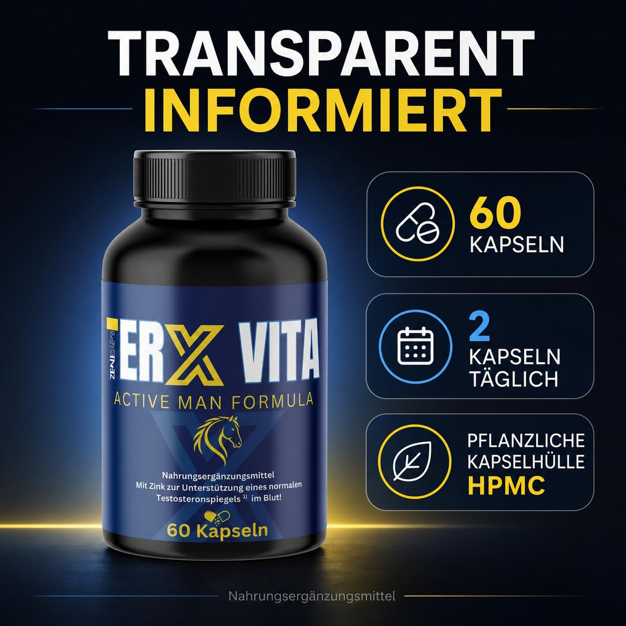 ERX VITA Active Man Formula – 60 Kapseln – Männer Nahrungsergänzung mit L-Arginin, Maca, Tribulus, Zink & Folsäure – Zink für normalen Testosteronspiegel – 2 Kapseln täglich