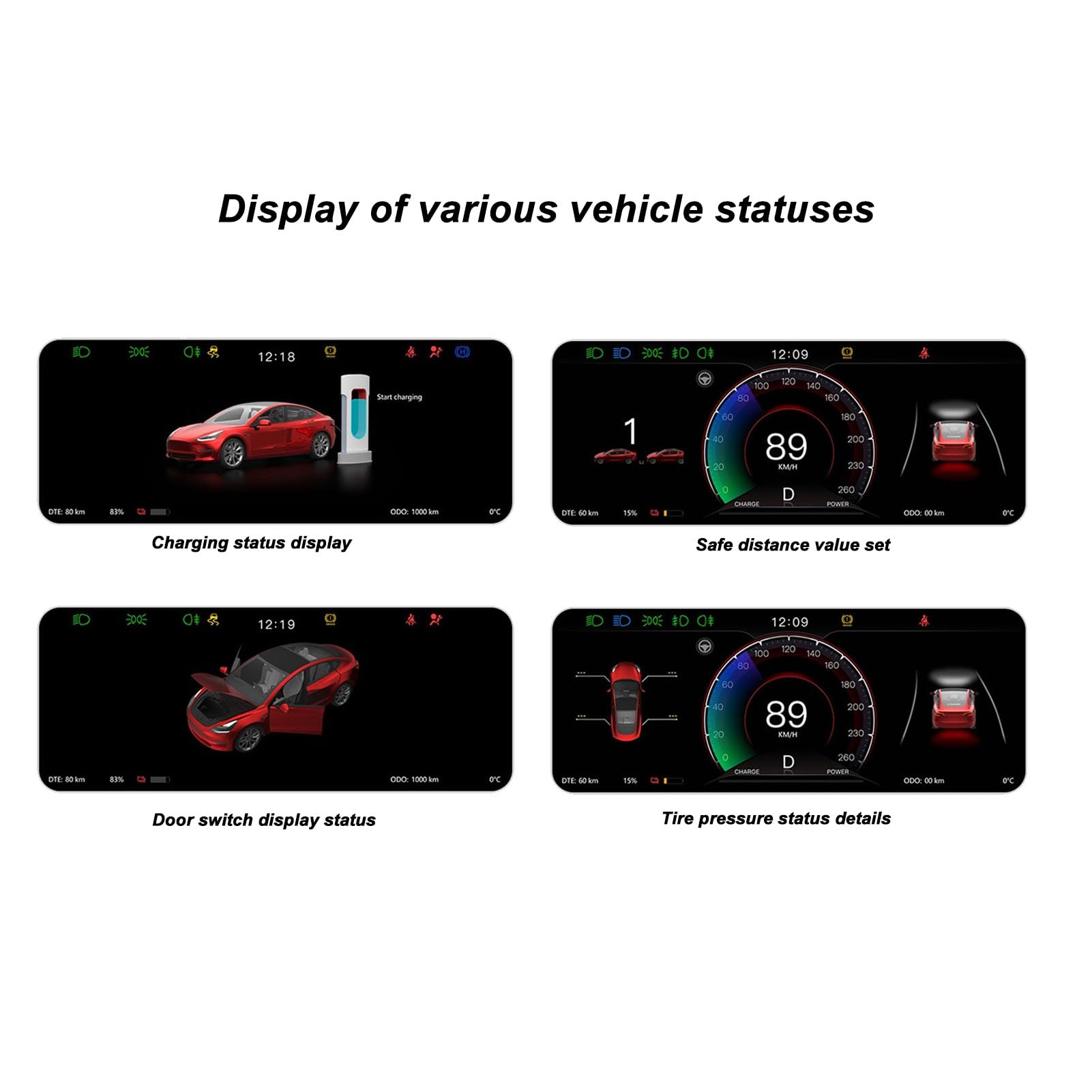 Wyświetlacz Head Up o Przekątnej 8,9 Cala, Wyświetlacz IPS LCD na Desce Rozdzielczej Samochodu dla Tesla Model 3 2017-2023 Model Y 2021-2023, Wymiana Zestawu Wskaźników HUD, (z