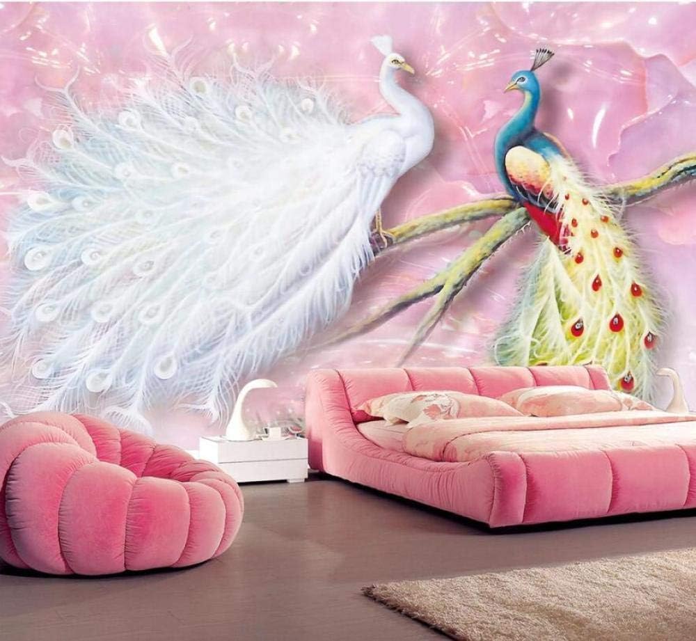 3D creativo decoración de la sala de estar animal pareja pavo real paisaje sofá TV papel pintado fondo arte de la pared-300cm×210cm
