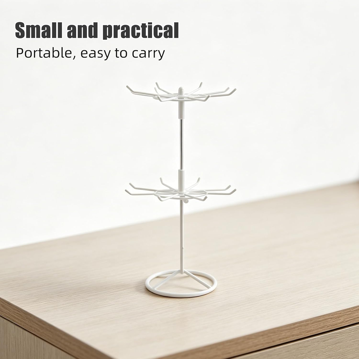 Didiseaon -tier Rotating Jewelry Organizer Stand with Metal Tree Design for Necklaces and Jewelry, Elegant White Floorstanding Display Rack for Vanity Areas and Retail Shops image 3
