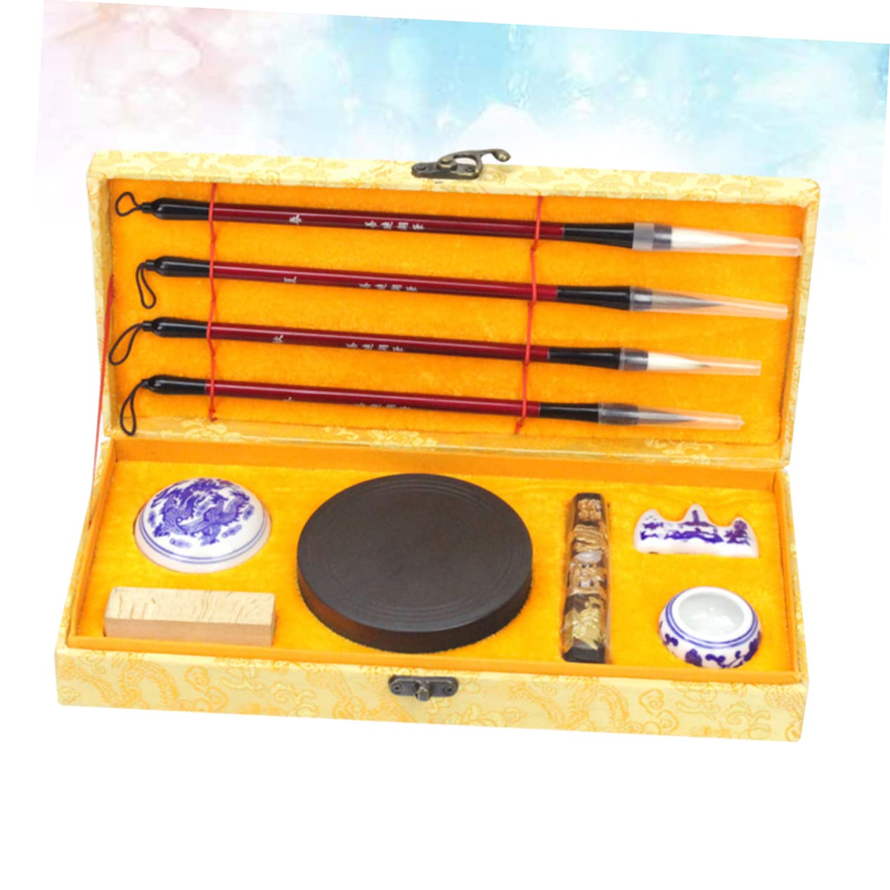 EXCEART Set di Pennelli per Calligrafia Cinese Pennello per Scrittura per Principianti Kit di Four Treasures Pennello per Scrittura Calligrafica Inchiostro in Stick Carta