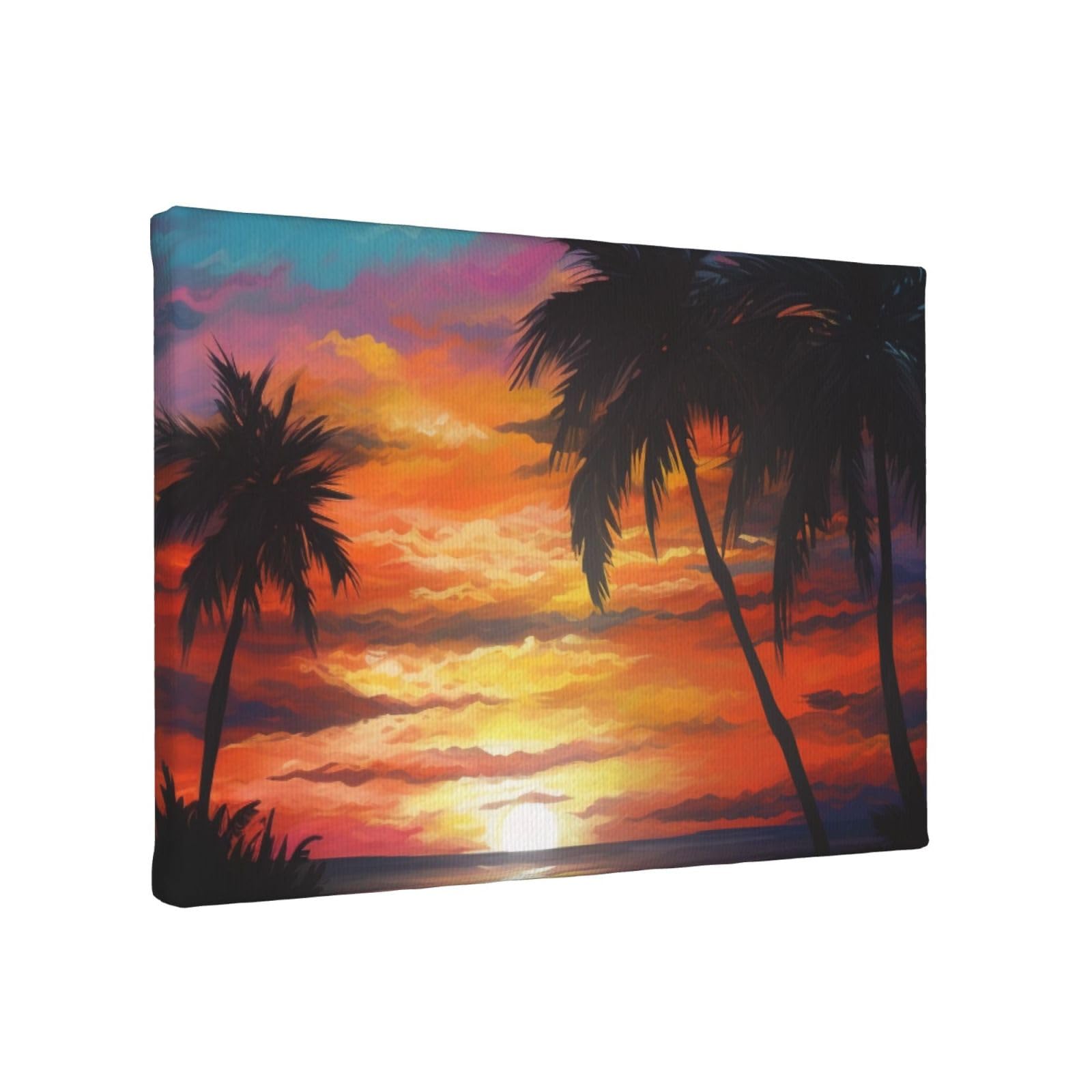 YKLJG Tropical Sunset Printed Wall Art Canvas Painting 30x20 CM Wooden Framed Picture Painting Artwork Prints for Bedroom Kitchen Home Office Decor