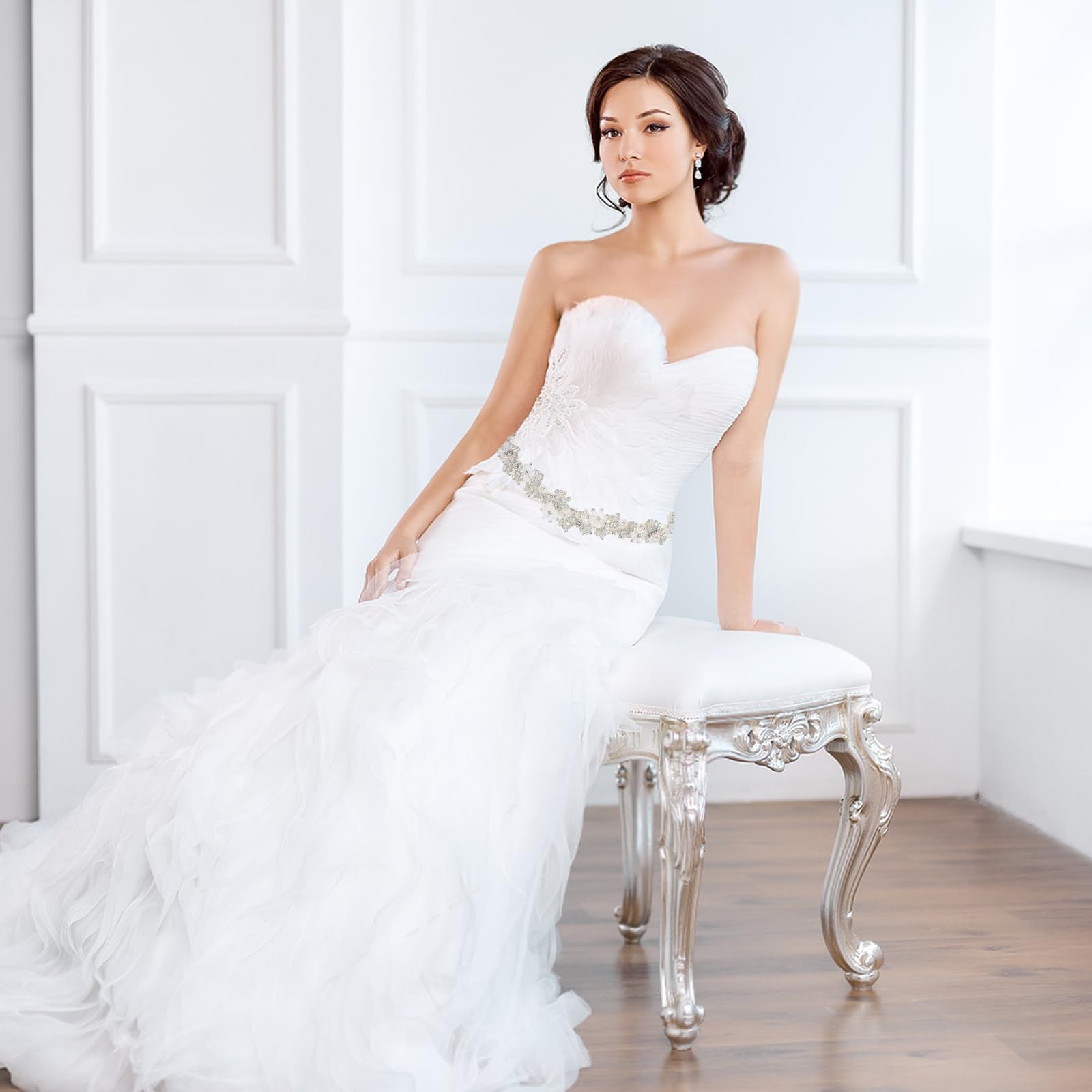 FOMIYES Strass-Brautgürtel: Funkelnder Strass-Brautgürtel mit Perlendetails - Hochzeitskleid-Schärpenbesatz Glitzer-Taillenschärpe für Brautjungfern