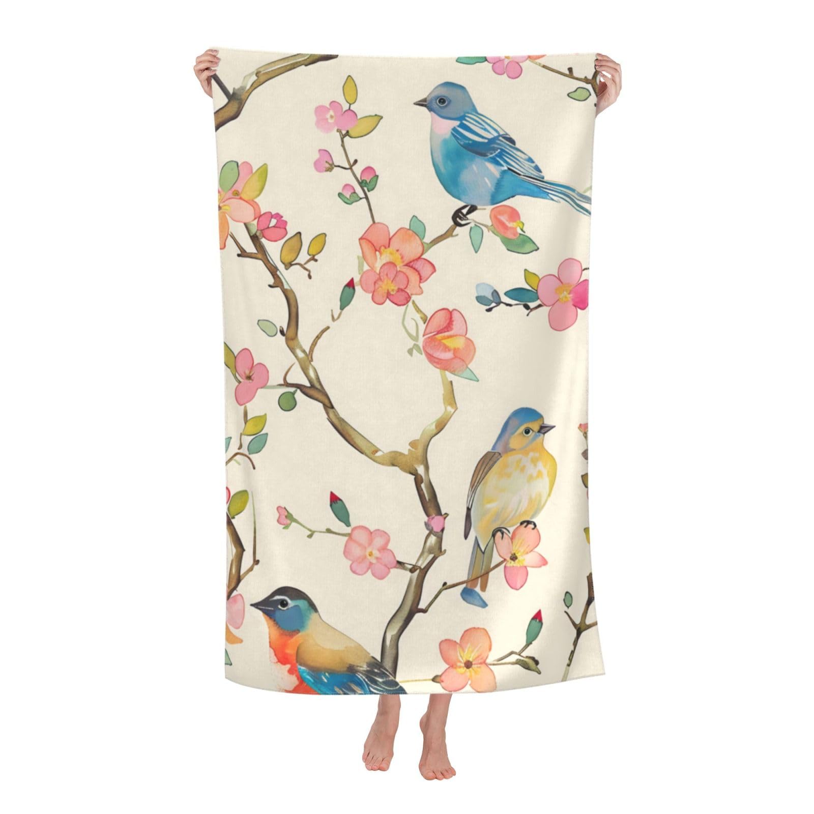 HLBSDM Birds Beach Towel 31inx51in Colorful Spring Sand Free Microfiber Bath Towel Ultra Soft Quick Dry Pool Towel Absorbent Towel Lightweight Towel for Swimming Bathroom Decor