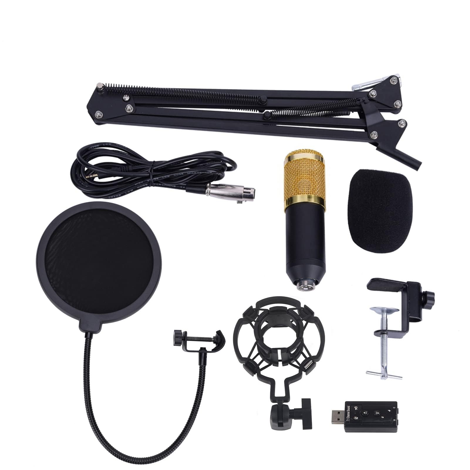 Ejoyous - Micrófono de Condensador para Kit Profesional, BM-800, Conjunto de micrófonos de Condensador de Estudio, con Soporte de Brazo Ajustable, Filtro Anti y Adaptador USB