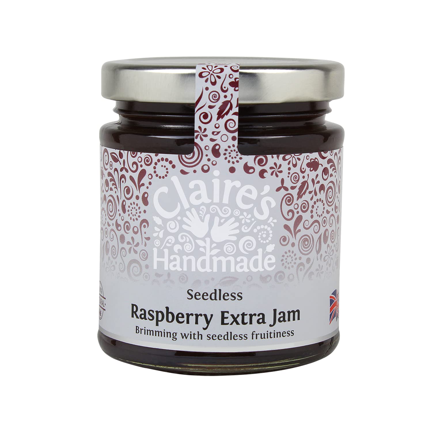 Claire's Handmade | Seedless Raspberry Extra Jam | Fruity Treat | Traditionally Made | Gluten Free | GMO Free | Suitable for Vegetarians & Vegans | 227g Jar