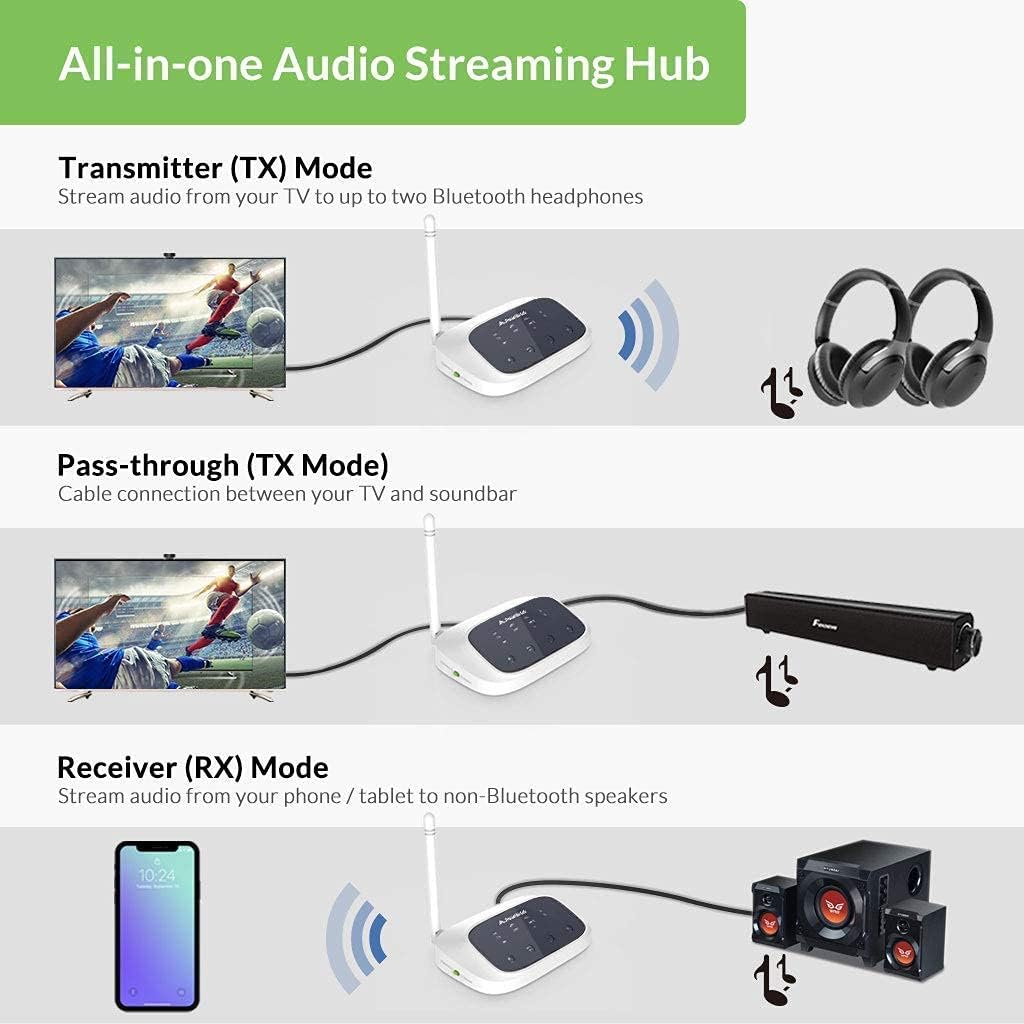 Avantree Oasis (New Version) \u0026 NB16, Bundle - Bluetooth 5.0 Transmitter,  White \u0026 Wireless Neckband Earphones for TV, PC Audio, Volume Control w/  Mic, Digital Optical 3.5mm AUX RCA, Low Latency, 20Hr : Electronics