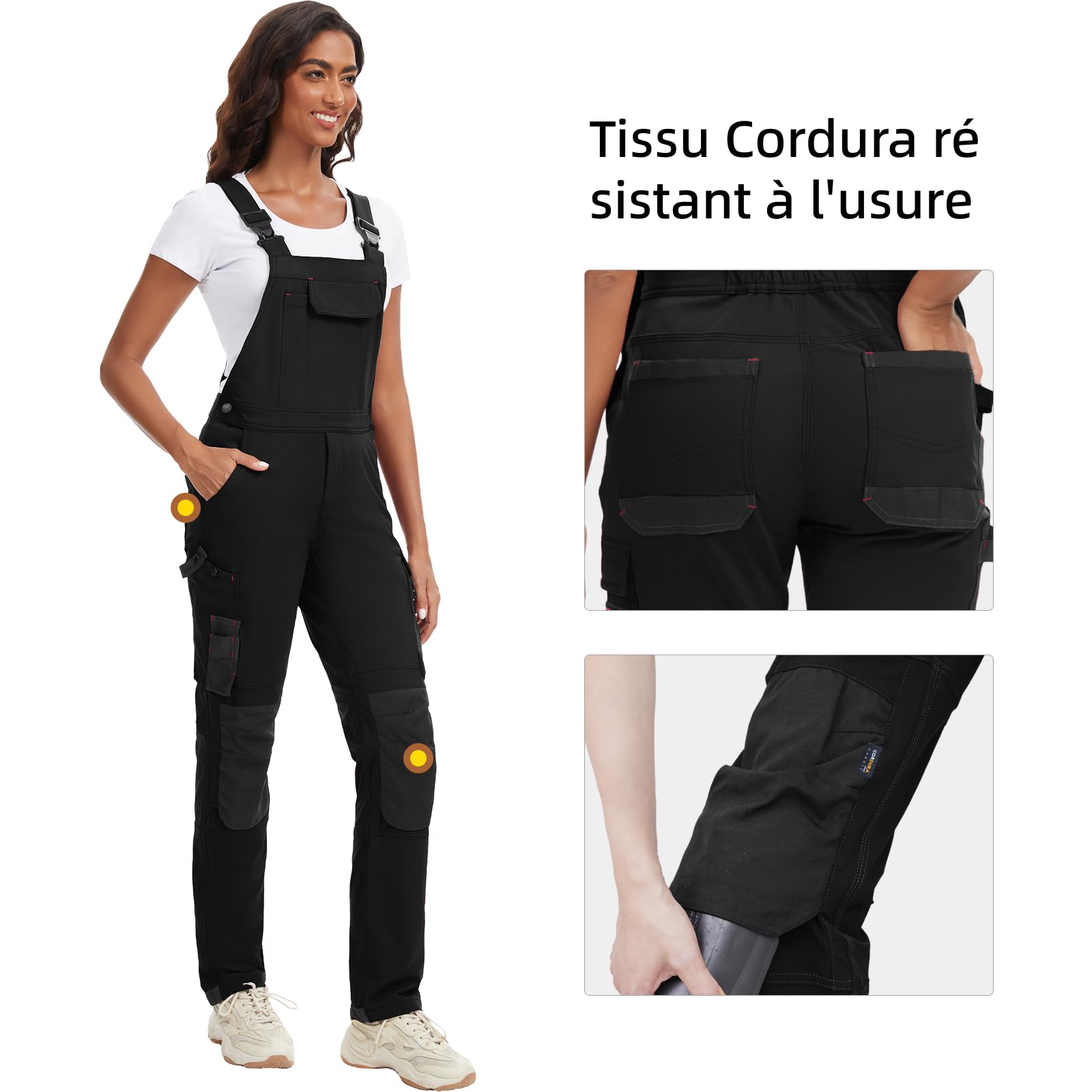 WORK IDEA Salopette de Travail féminine, Bonne élasticité, Nombreuses Poches, Tissu Cordura partiel pour Plus de résistance à l'usure, adaptée aux Divers environnements de Travail