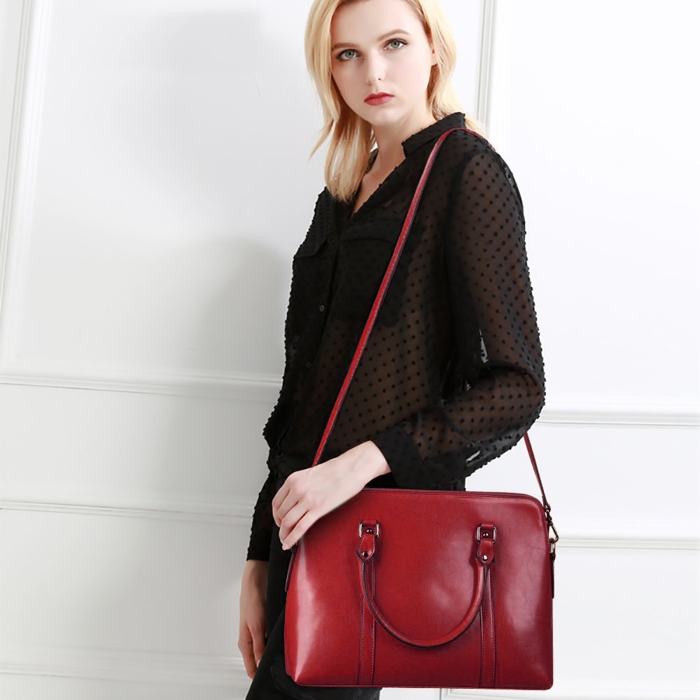 da donna in vera pelle a mano Business valigetta laptop computer borse messenger borsa Tracolla borsa a secchiello con tracolla borgogna Burgundy
