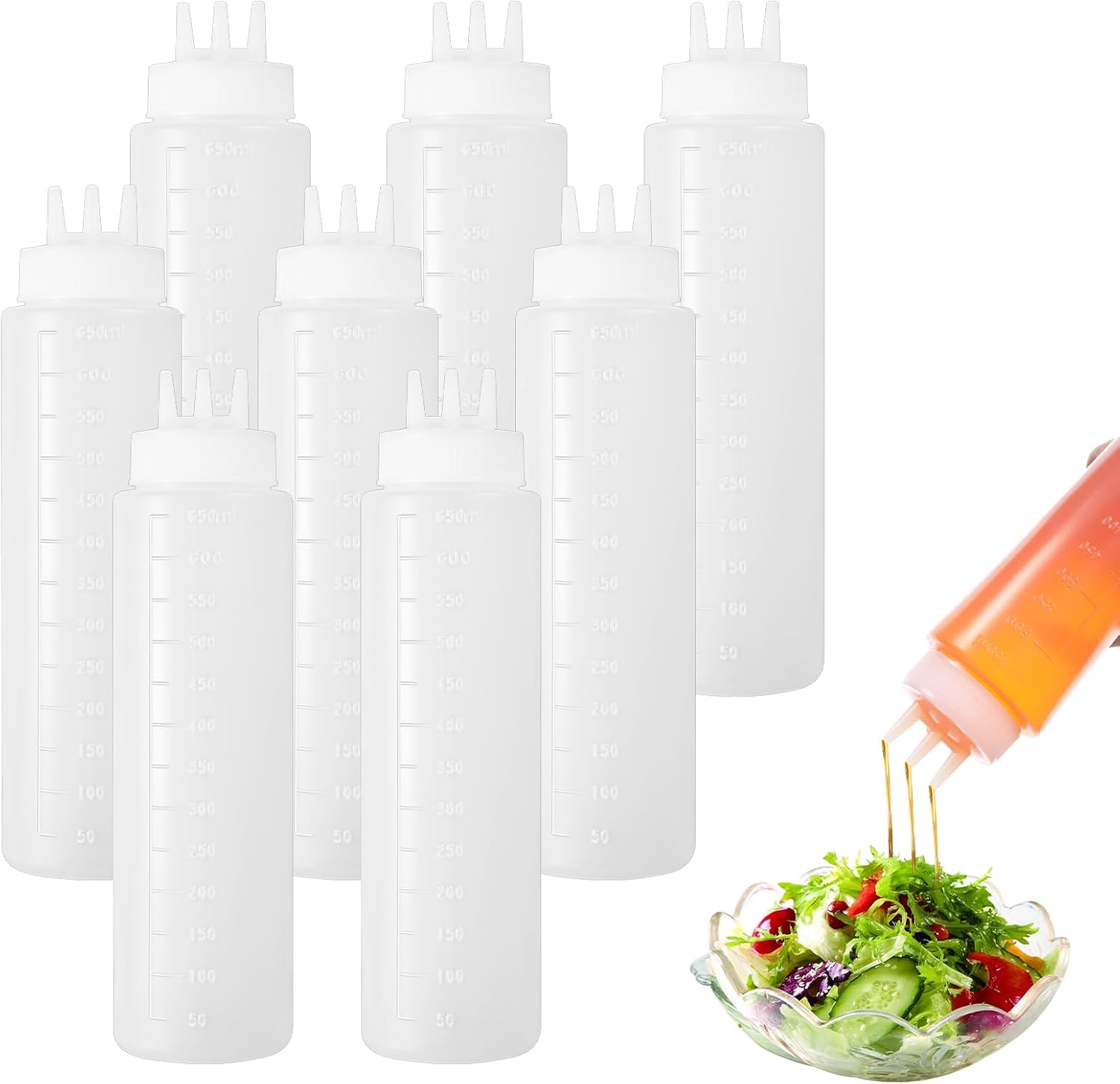 8 Pack 23oz Plastic Squeeze Bottles, 3 Hole Squeeze Bottles for Sauces, Salad Sauce Condiment Cream for Kitchen Restaurant Bakery