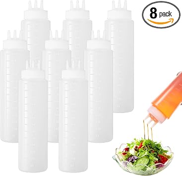 8 Pack 23oz Plastic Squeeze Bottles, 3 Hole Squeeze Bottles for Sauces, Salad Sauce Condiment Cream for Kitchen Restaurant Bakery