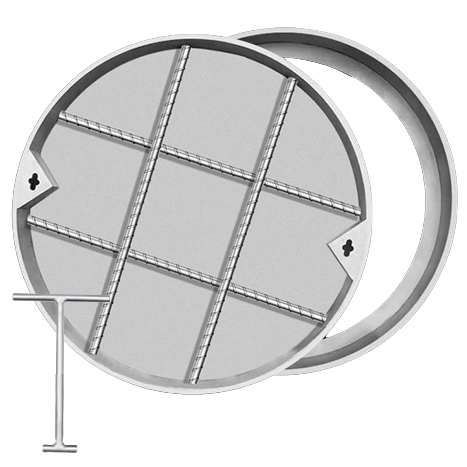 GJMSSMY Stainless Steel Round Manhole Cover with Hook, 40cm/16in, for Septic Tank, Yard, Garden, or Driveway, Load Capacity 1 Ton, and Weatherproof
