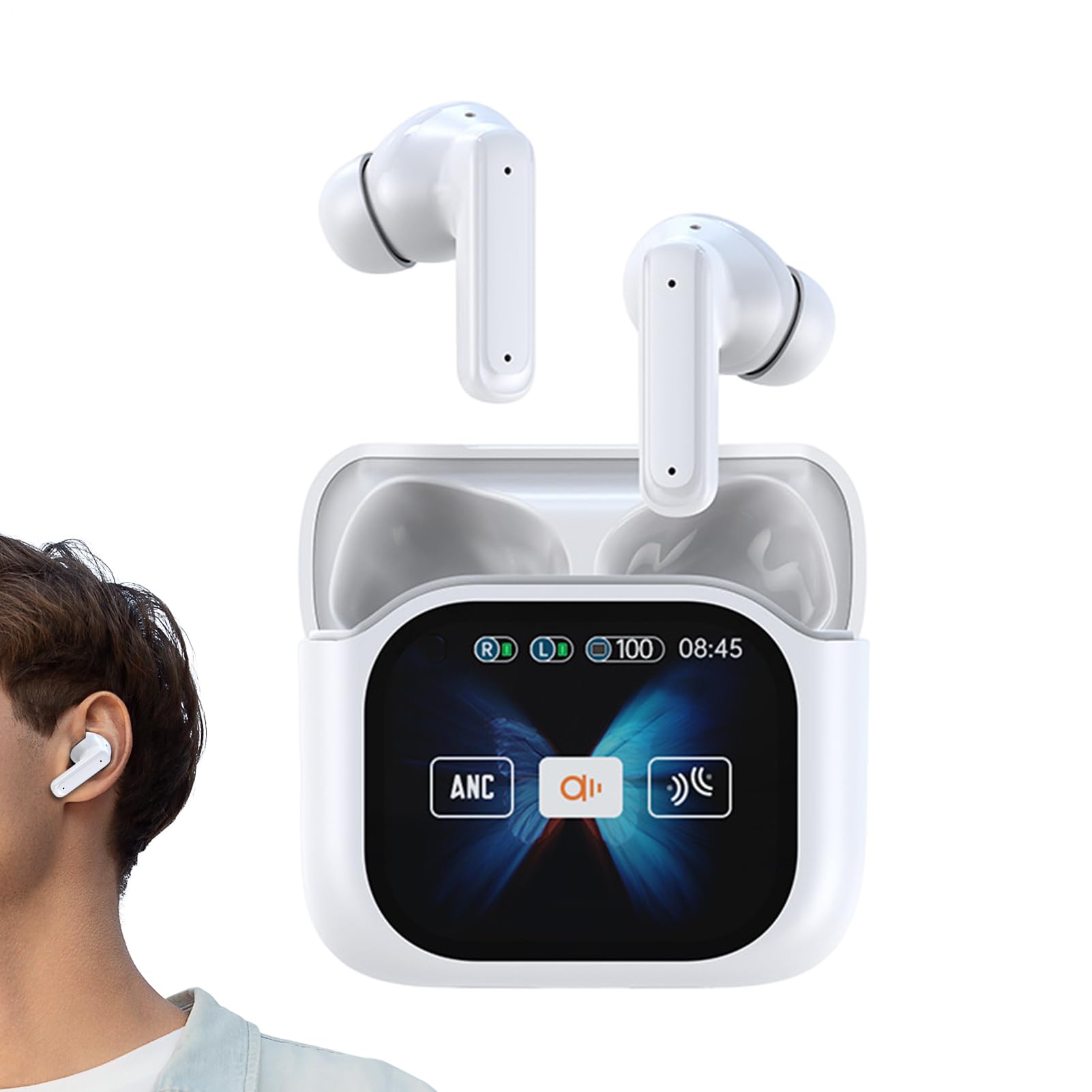 Auricolari per traduttori: dispositivo AI wireless, auricolare intelligente, traduttore vocale in reale, auricolare con display LED | Accessorio per la cancellazione del rumore per all