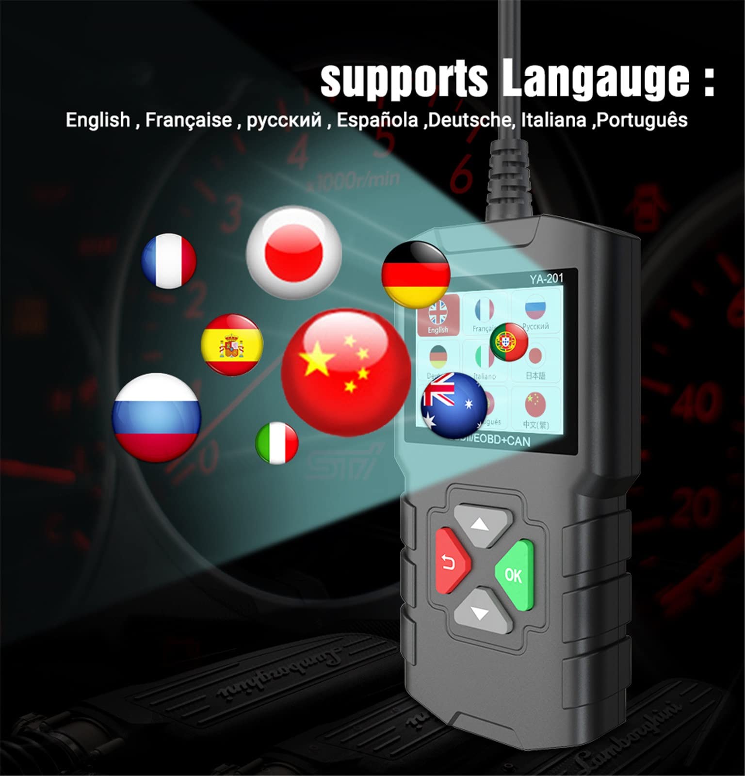 Lecteur De Code OBD2 Scanner Automobile Professionnel Multilingue pour Outils De Diagnostic De Moteur De Voiture YA201
