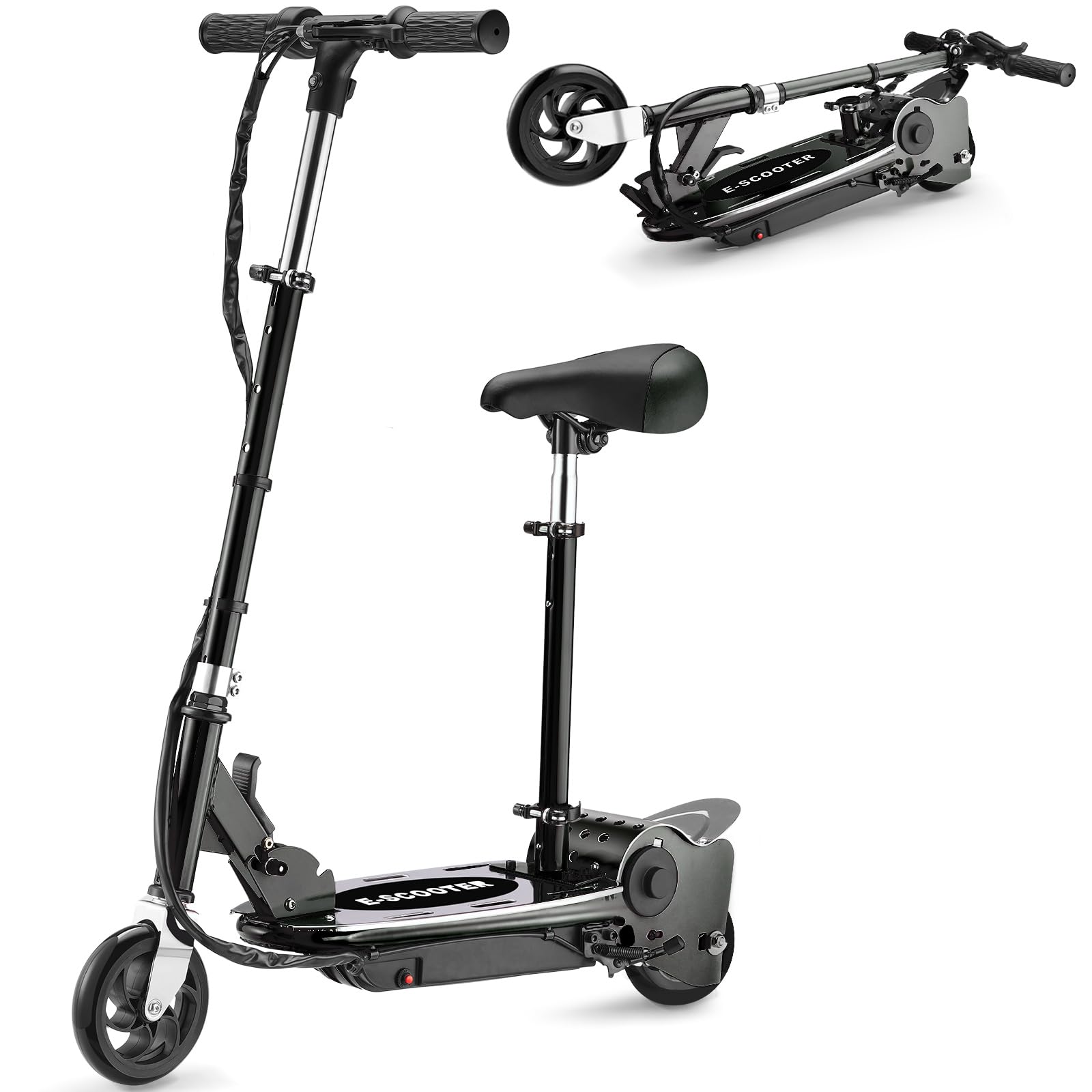 Zupapa Electric Scooter with Seat for Kids Ages 6-12 6 Pneumatic Tire Up to 10 mph and 70