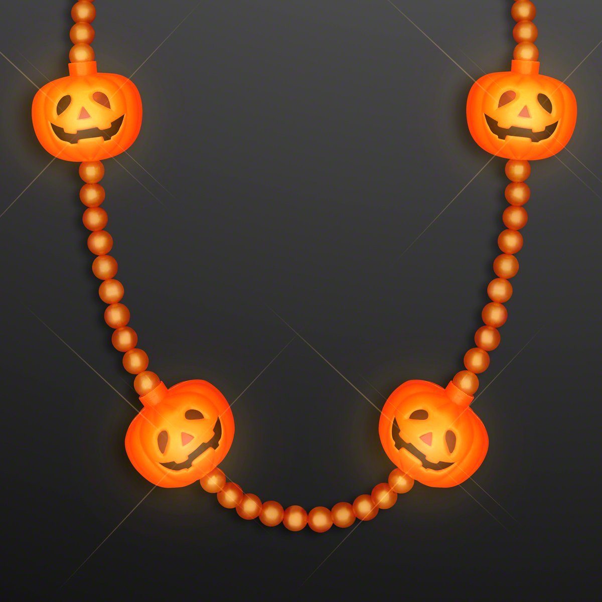 FlashingBlinkyLights LED Pumpkin Light Up Beads Necklace, Fun Halloween Jewelry