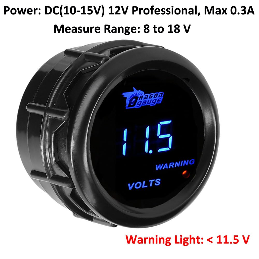 ETOPARS Universelle Voiture Jauge de Tension 2 Pouces 52mm Voltmètre Jauge Numérique Tension Manometre Bleu Lumière Indicateur Voltmètre Testeur Instruments Volt