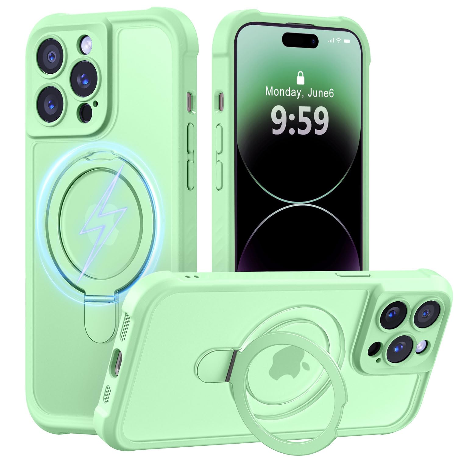 MOCCA Magnetic for iPhone 14 Pro Case with Stand,Matcha Green