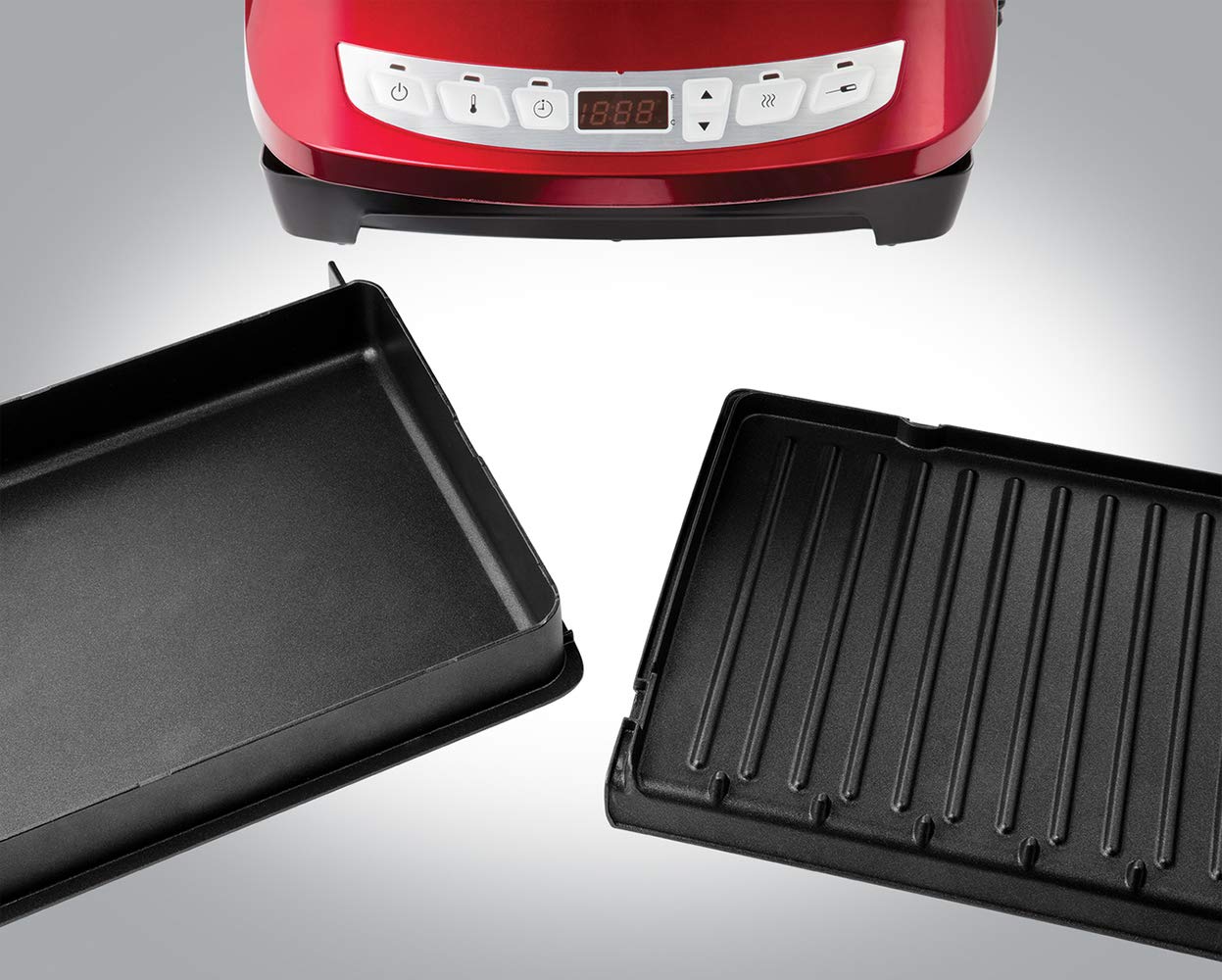 George Foreman Grill de Precision Evolve - Parrilla Eléctrica, Dispositivo Inteligente de Temperatura, Función Rápida para Carne y Sellado, 5 Raciones, 1440 W, Rojo - 24001-56