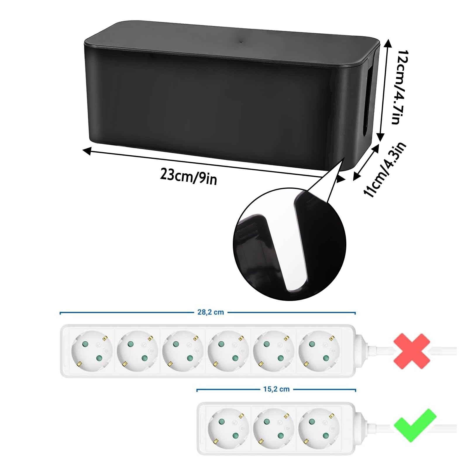 Figarge Cable Box Cable Management Box for Hiding Cable Multiple Plug Organiser Computer Wiring Loose Wires Wire Organiser Box Black - Image 2