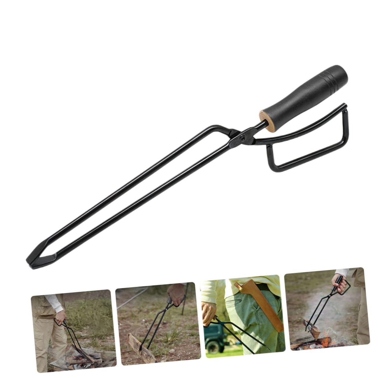Pinze per Carbonella con Manico in Legno Ergonomico Clip Allungata per Barbecue Esterno Utensile Resistente per Stufa da Campeggio e Feste all Aperto