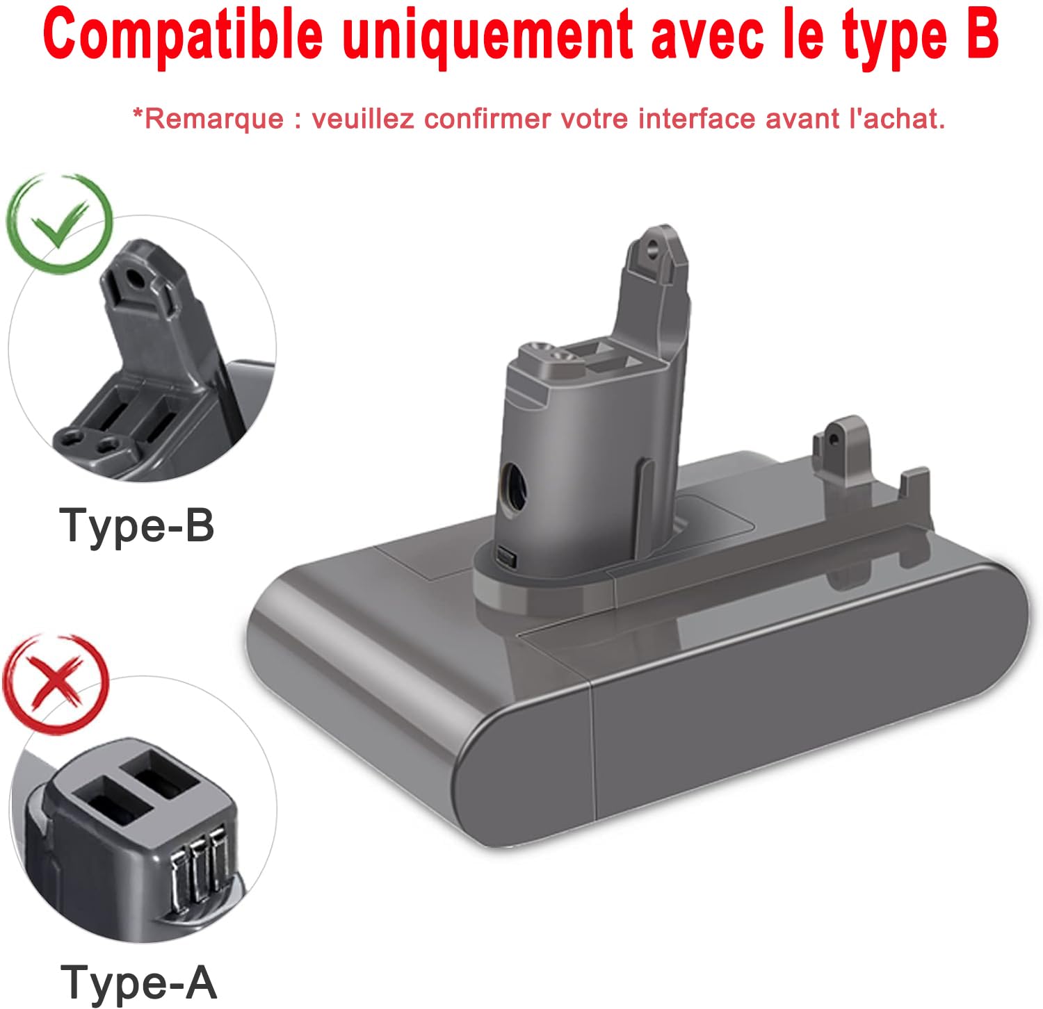 KUNLUN Replacement Batterie pour Dyson DC45 Type B 22.2V Li-ION Batterie de Remplacement DC35 DC45 Aspirateur Main Batterie DC43H DC34 DC31 DC44 17083-04 917083-01 17083-2811 18172-01-04 (Pas Type A)