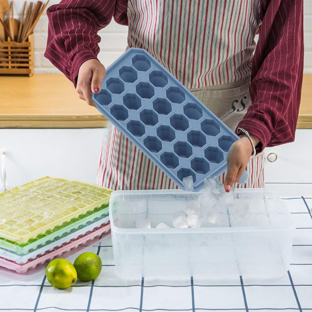24 Grids Ice Trays, DIY Silicone Ice Cube Tray with Lid Chocolate Mould for Kitchen Mold Accessories (Blue)
