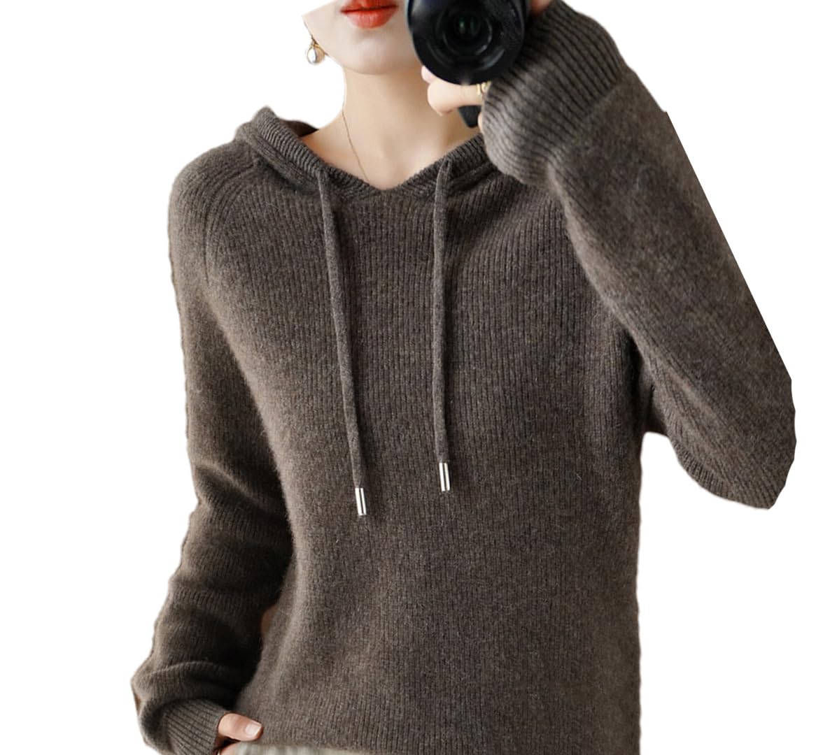 Otoño Invierno Mujeres Suéter Cálido Mezcla de Lana de Cachemira Jersey con Capucha Cuello Abrigo de Punto Espes