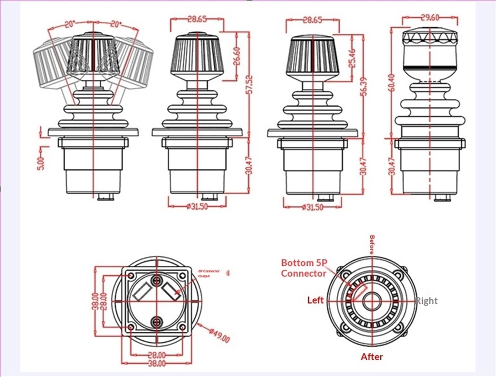 Manette Joystick, Levier De Commande Industriel SMC30A1, Bascule Tige Couloir, Poignée Inclinable À Tête Trois Axes + Presse,pour le générateur d'images(DC 5V output RS232)