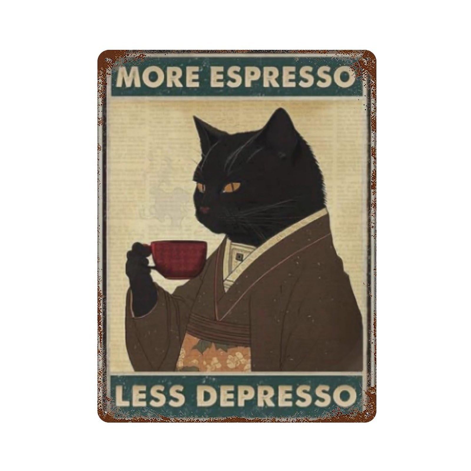 YHGERTKU Tin Painting Coffee Cat Wall Art Retro Iron Vintage Metal Tin Sign Poster Modern Decor for Living Rooms Gift 40x30cm