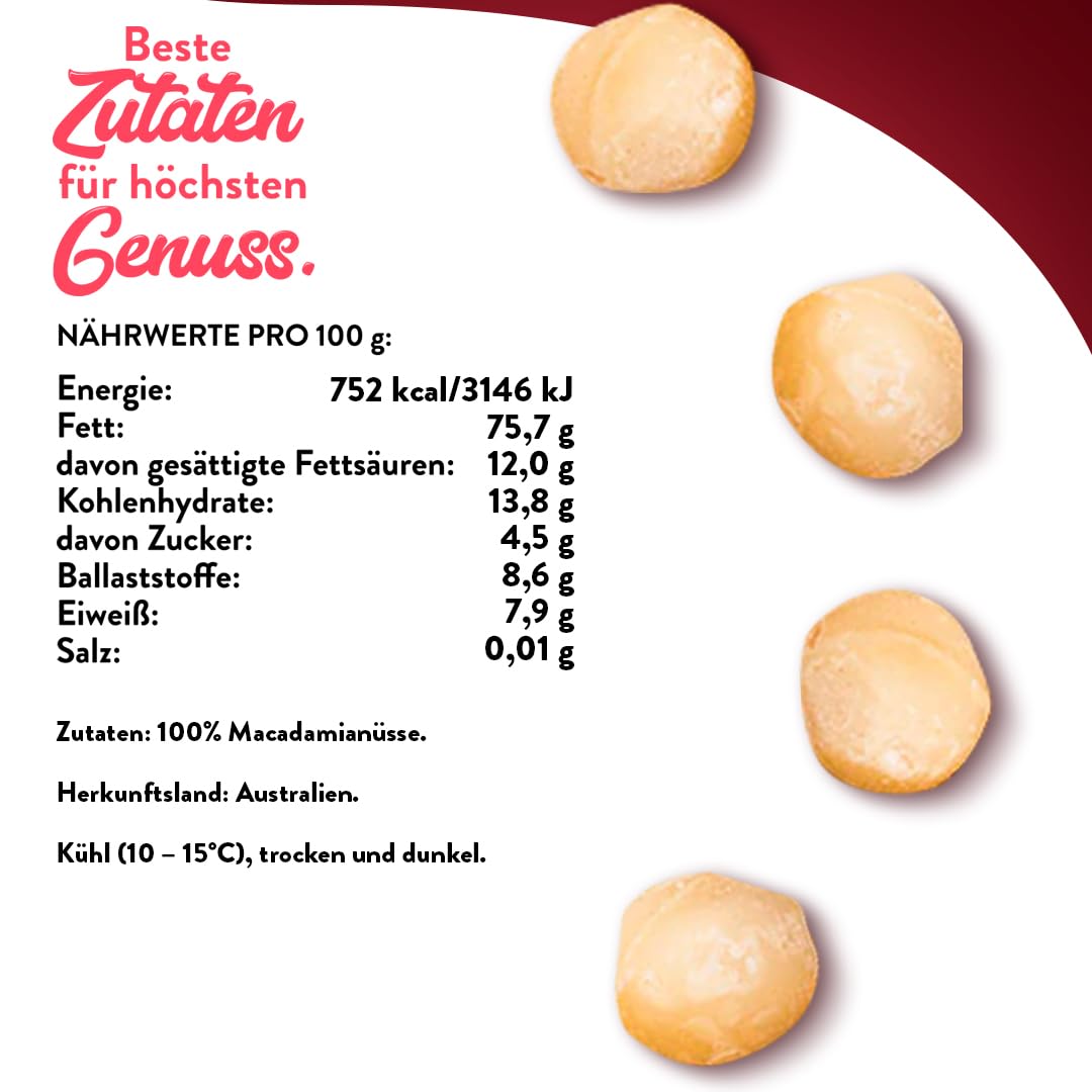 Sultan’s Palace Macadamianüsse Ungesalzen – 1000g– Naturbelassene Rohkostnüsse – Macadamia – Nuss Snack und für Müslis – Macadamia Nüsse – Rohkostqualität (Vegan)