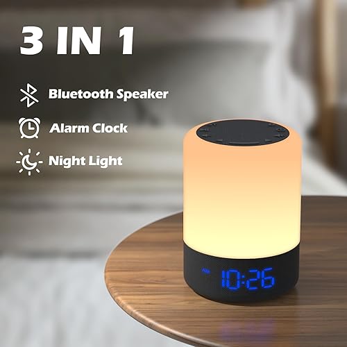 Miniatura 2 de HOUSBAY Reloj despertador y altavoz Bluetooth y luz nocturna 3 en 1, sonido de llenado de habitación, altavoz de alta fidelidad, espectáculo de luz
