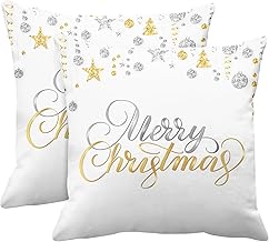 Emvency 20x20 Inch Decorative Set of 2 Throw Pillow Cover Merry Christmas Lettering White Holiday Sparkling Gold and Silver Border Hanging Square Home Cushion Sofa Two Sides Pillow Case