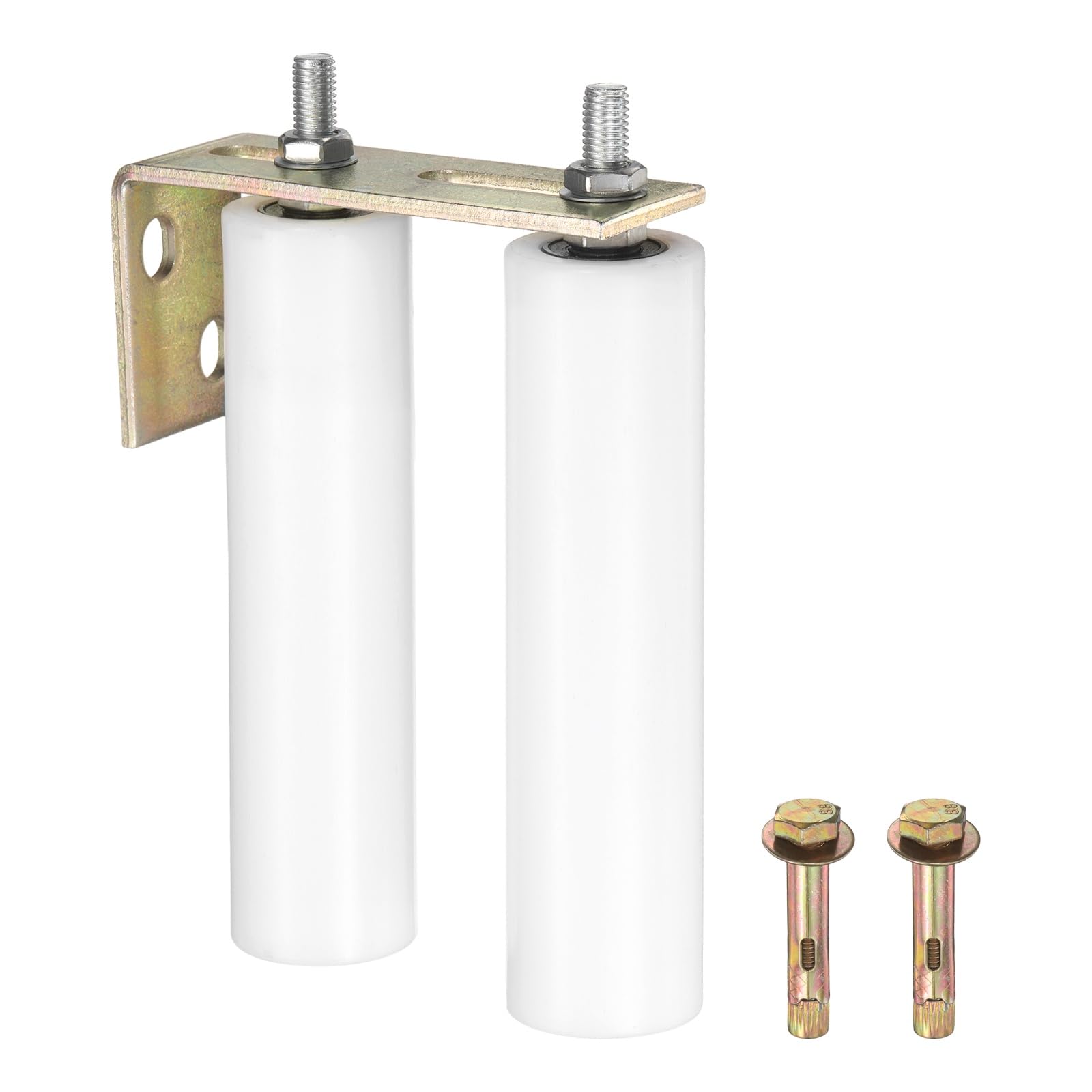 sourcing map 1 Set Slide Gate Guide Roller, 200mm L-Rear Post Bracket Nylon Rollers Gate, Adjustable Sliding Hardware Roller Kit for Sliding Grates Barn Rolling Door 50mm Dia, White